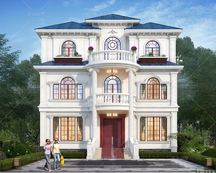 簡歐風格浪漫唯美挑高客廳三層花園別墅全套設計圖紙11.4mX10.5m