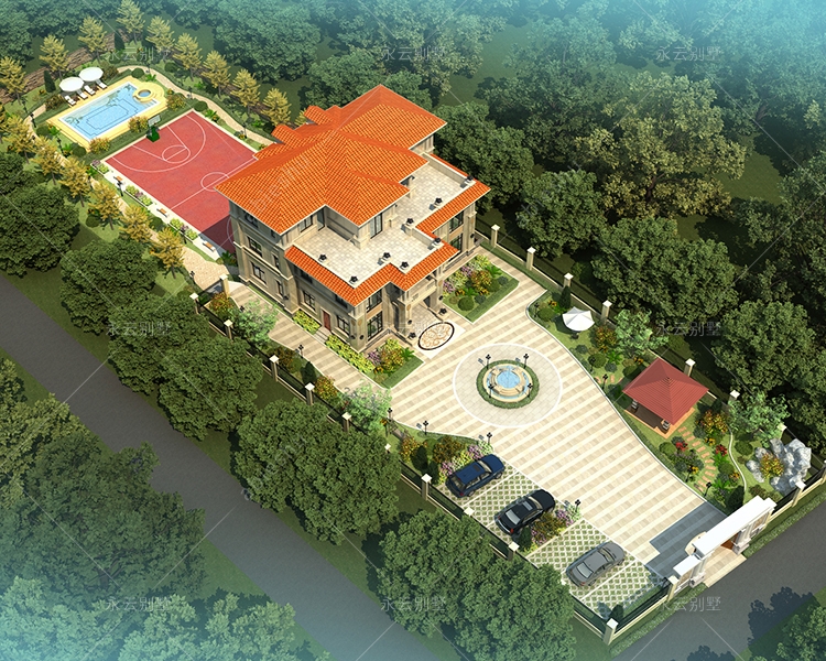 三層豪華復式大客廳歐式別墅主體+庭院全案效果欣賞