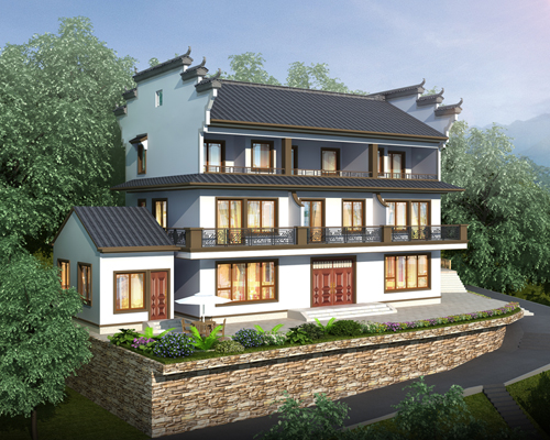 【實(shí)地設(shè)計(jì)】南昌月亮灣三兄弟合建徽派中式房屋效果欣賞