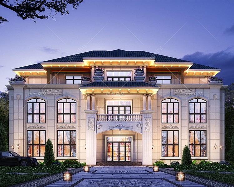 豪華歐式AT2812兄弟合建五間三層共堂屋復(fù)式樓別墅設(shè)計(jì)圖紙26X15m
