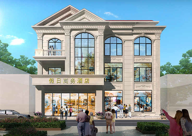 江蘇鹽城呂先生臨街商鋪假日酒店建筑外觀效果圖設計
